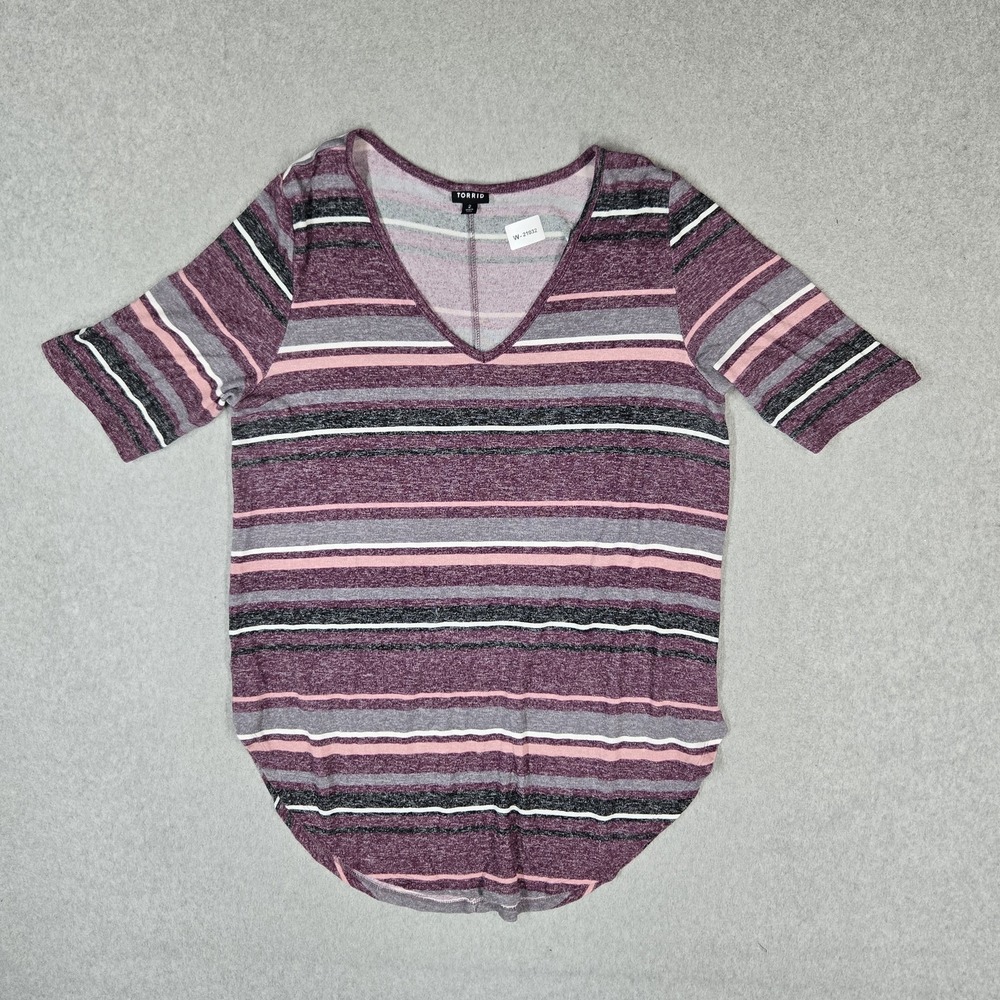 Torrid Women Shirt 2 Purple Striped Seaside Stripe Hacci Tunic Tee Short Sleeve
